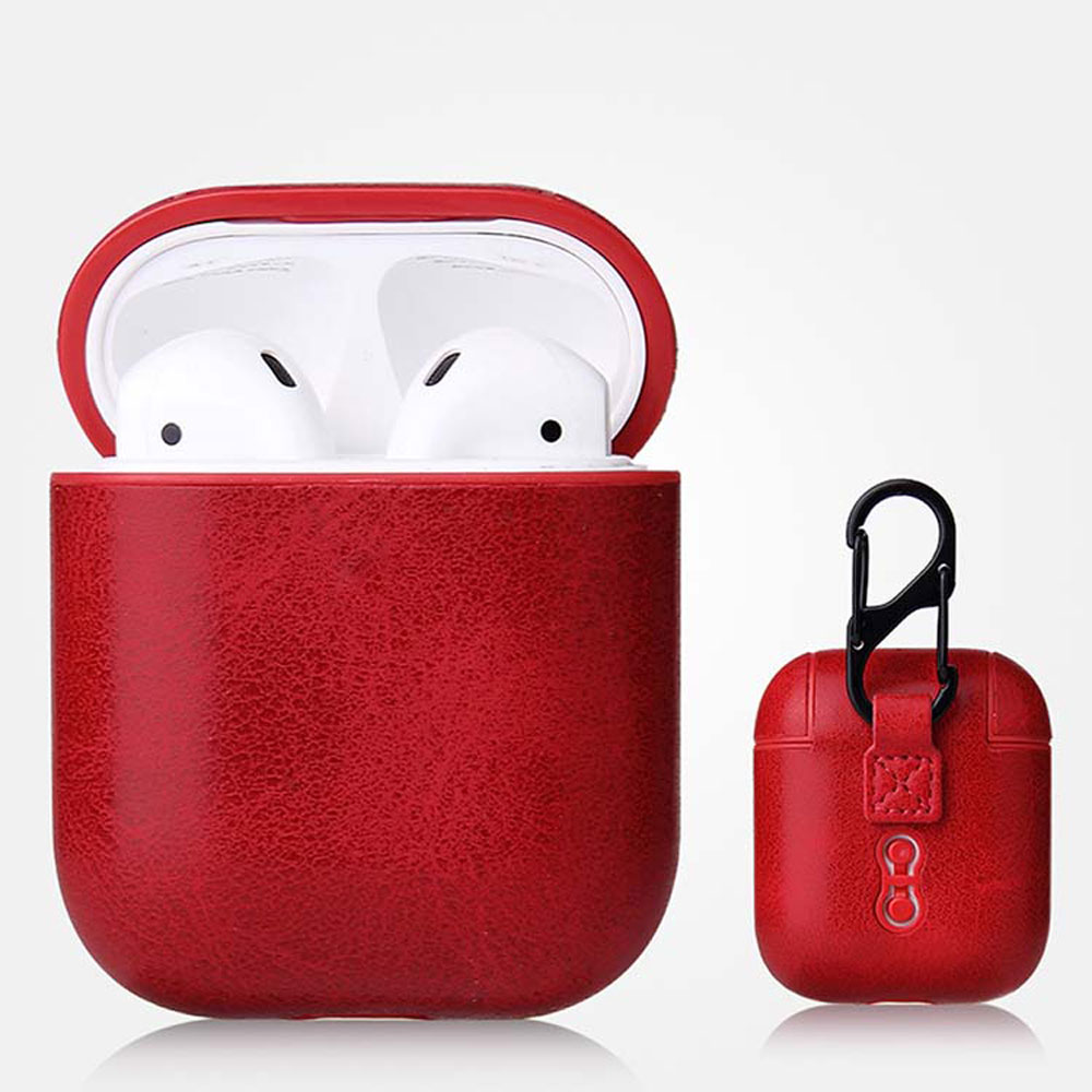 Airpod (2 / 1) PU LEATHER Cover Skin for Airpod Charging Case (Red)